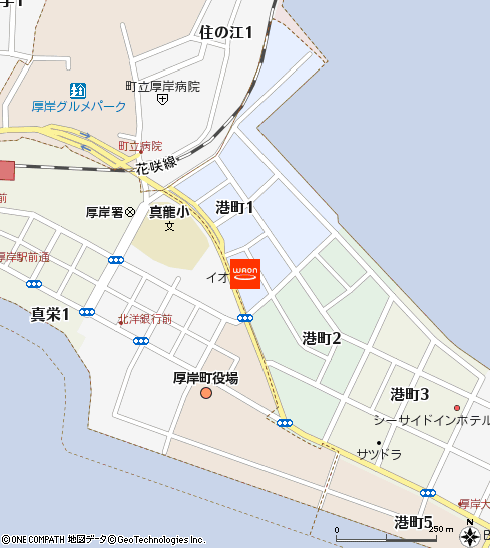 イオン厚岸店付近の地図